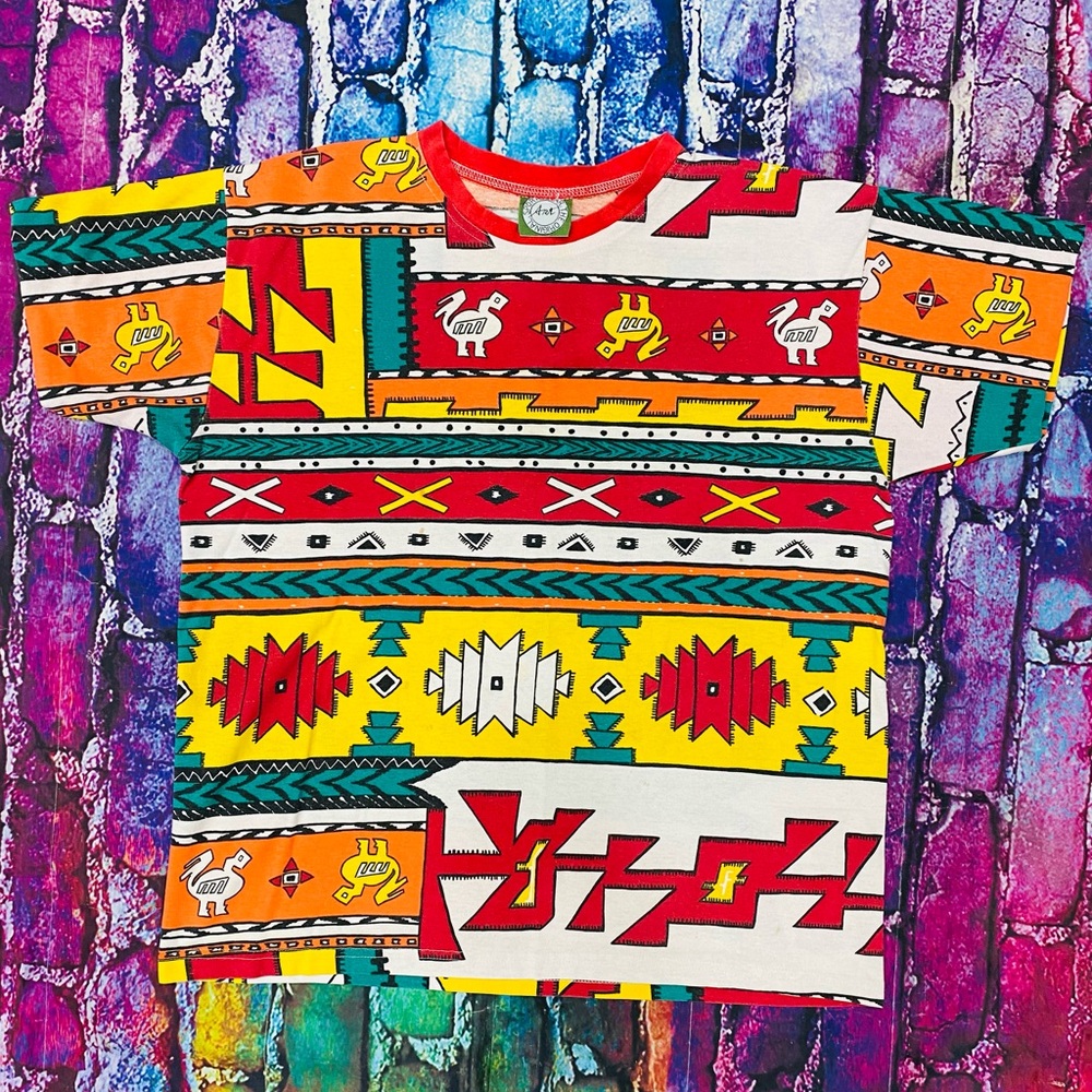 Vintage ART 90s Aztec Southwest T-Shirt OSFM but fits like a Medium in Men’s